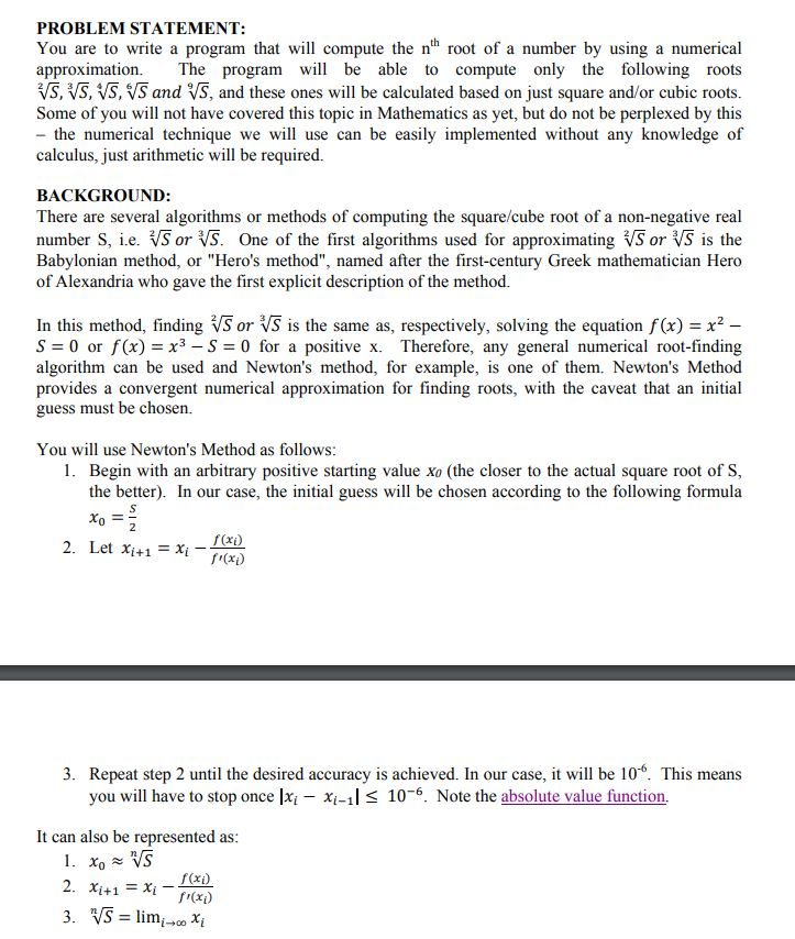  PROBLEM STATEMENT: You are to write a program that wi compute