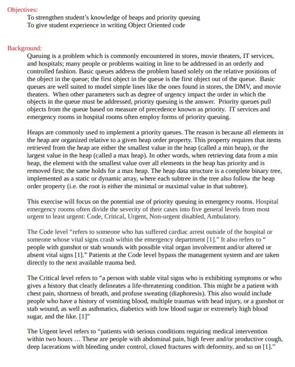 I need help writing this program in C++ for a priority queue