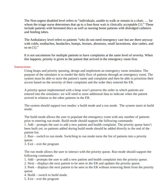 for a mock emergency room I need code for main.cpp as well