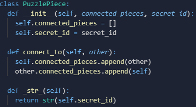 In python This is PuzzlePiece Class Solve the following Questions: class PuzzlePiece: