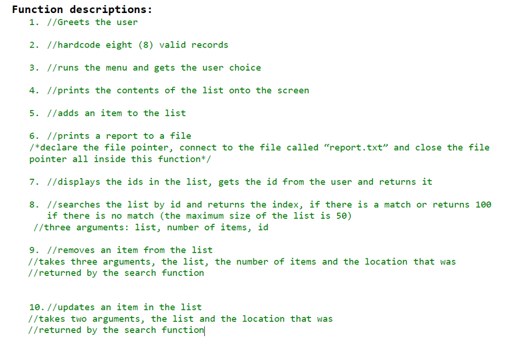 10 prototype functions and 6 types of entries (2 arrays, 3 integers