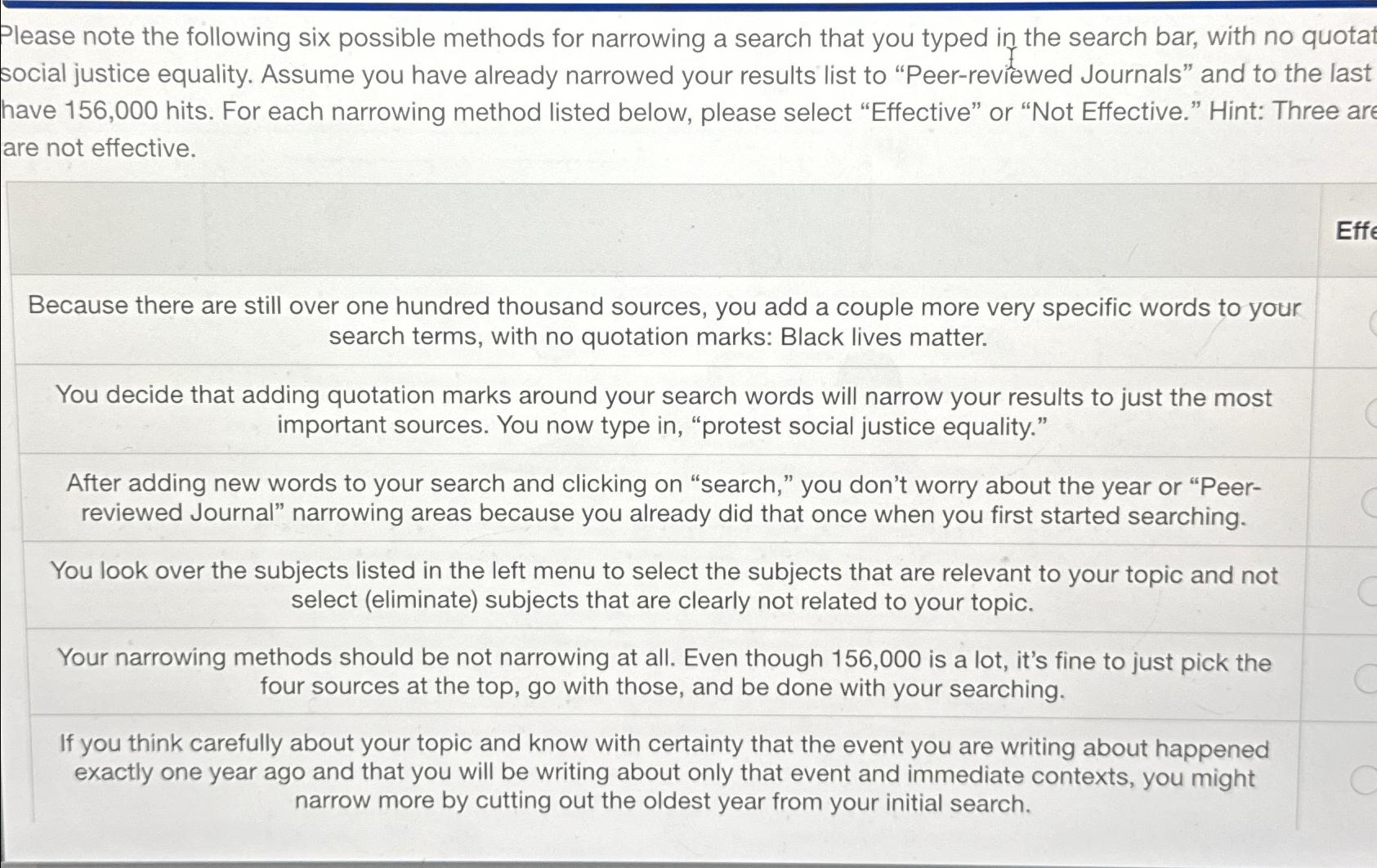  Please note the following six possible methods for narrowing a search