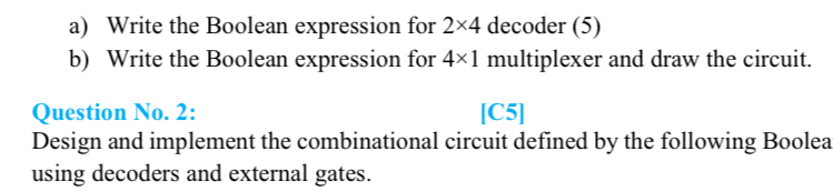  a) Write the Boolean expression for 24 decoder 