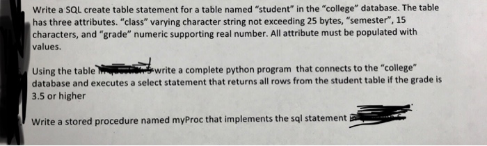  Write a SQL create table statement for a table named "student"