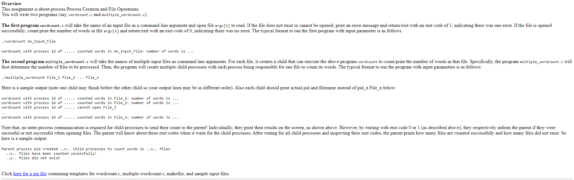  This assignment is about process Process Creation and File Operations. You