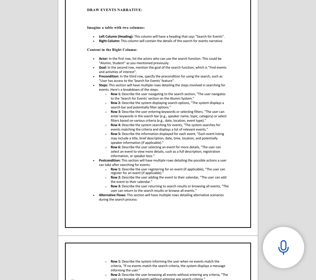  DRAW EVENTS NARRATIVE: Imagine a table with two columns: Left Column