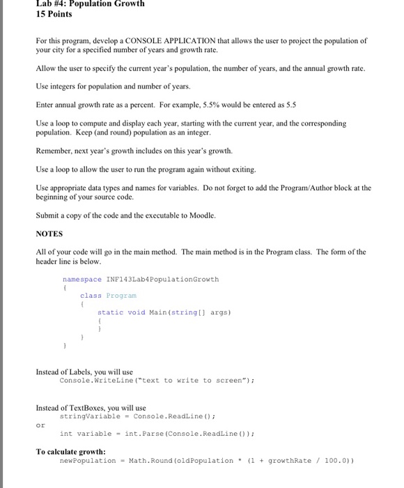  Ues Visual Studio please, show all your work please Lab #4: