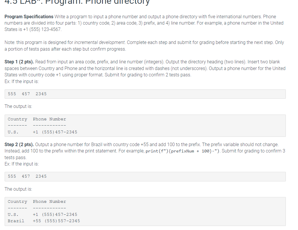 4.5 LAB*: Program: Phone directory ** i have seen many answers done