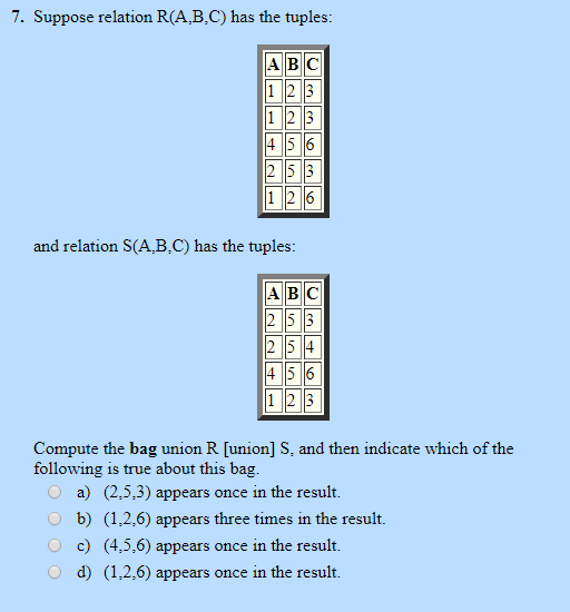 true about the tuples that appear in the result? a) (2,2) does