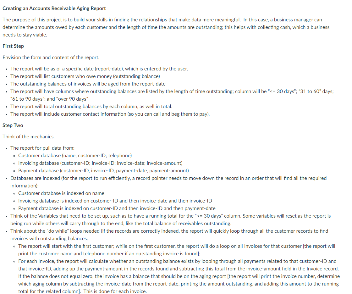 customers. The layout must include: 1. At least two databases 2. At