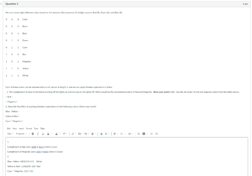  We can create eight different colors based on the absence (O)