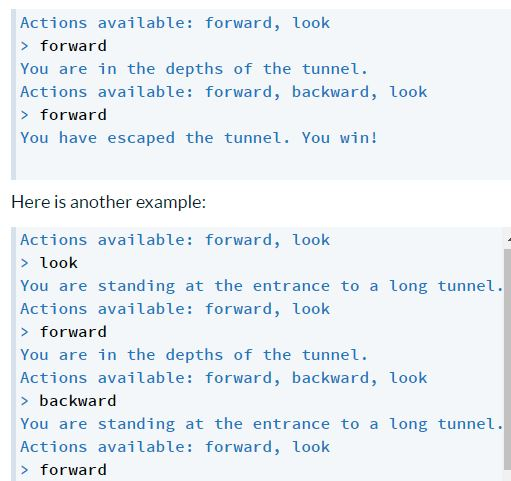 that the game ends when the player gets to the "end" room.
