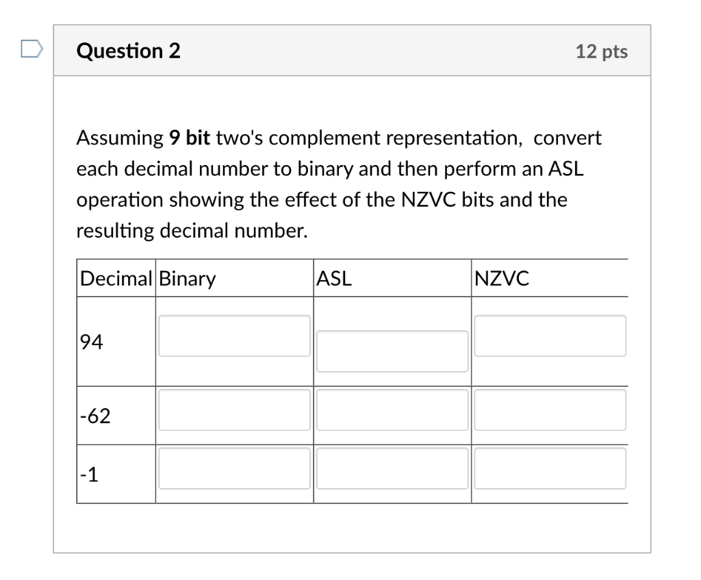  Assuming 9 bit two's complement representation, convert each decimal number to