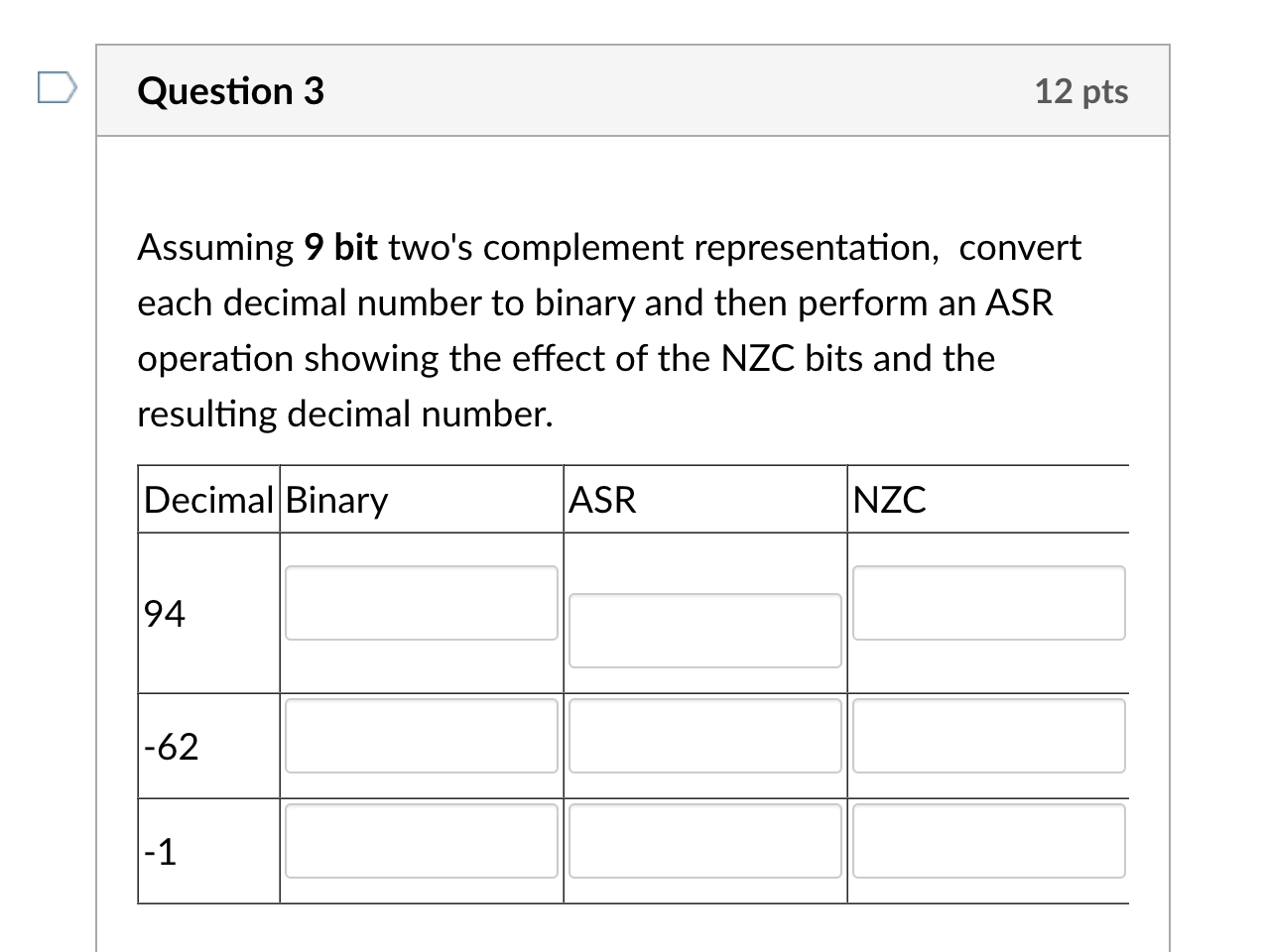 binary and then perform an ASL operation showing the effect of the