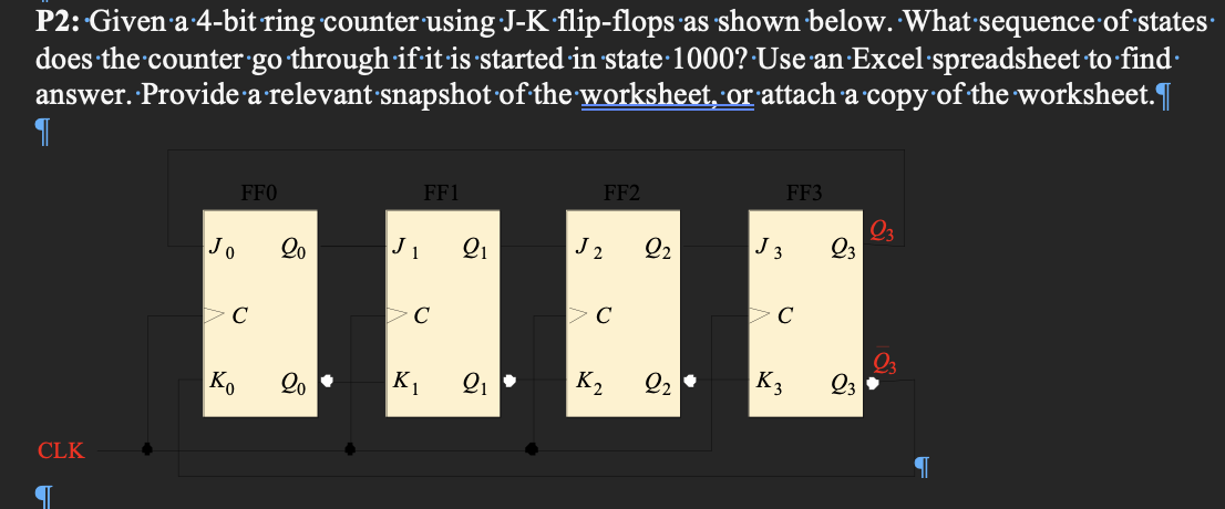  Given a 4-bit ring counter using J-K flip-flops as shown below.