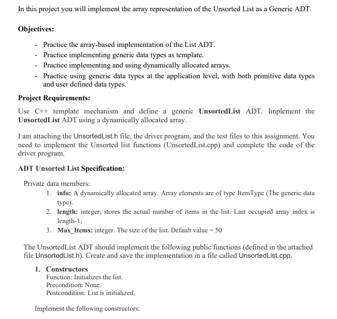  In this project you will implement the array representation of the