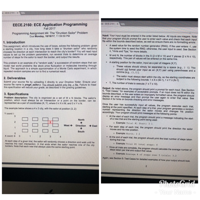  EECE.2160: ECE Application Programming Fall 2017 Programming Assignment #4: The Drunken