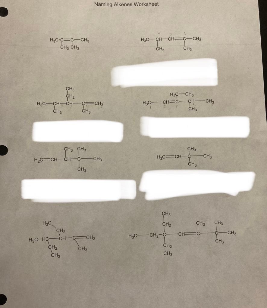 Naming Alkenes Worksheet