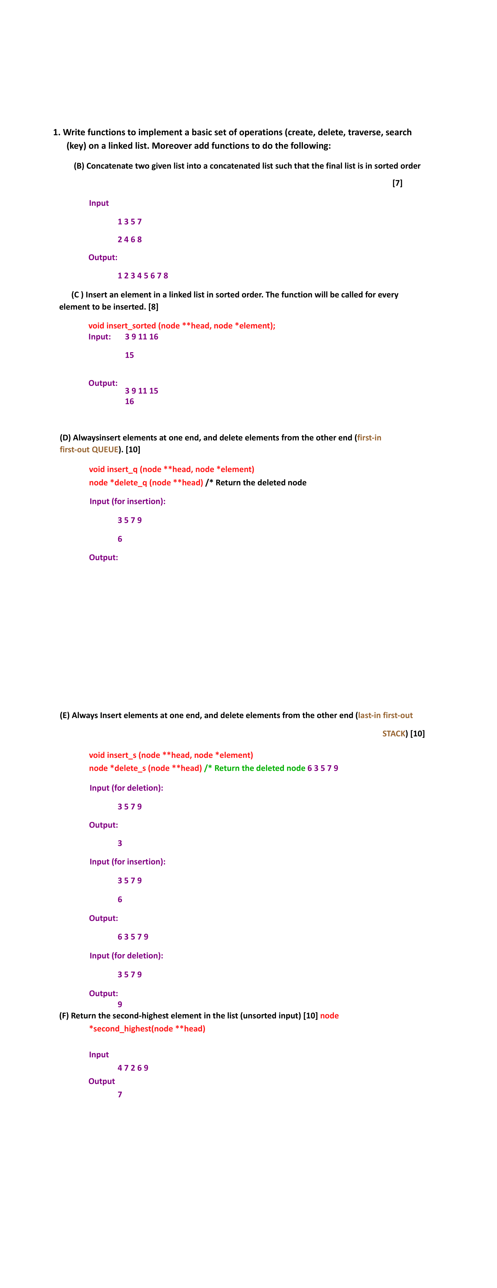  Write functions to implement a basic set of operations (create, delete,