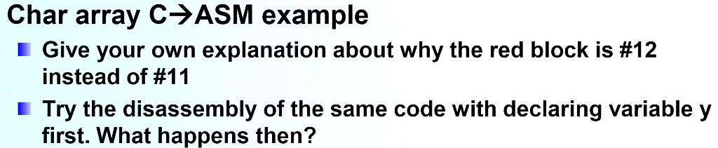 Char array C to ASM example on CSS!! Char array C ASM