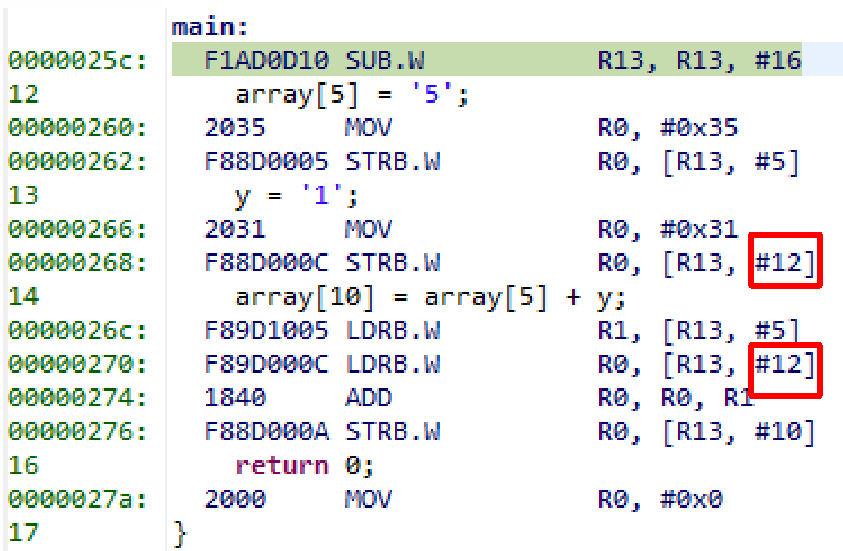 instead of #11 I Try the disassembly of the same code with
