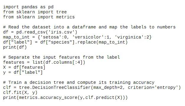 Given Python code to train a shallow decision tree for the classification
