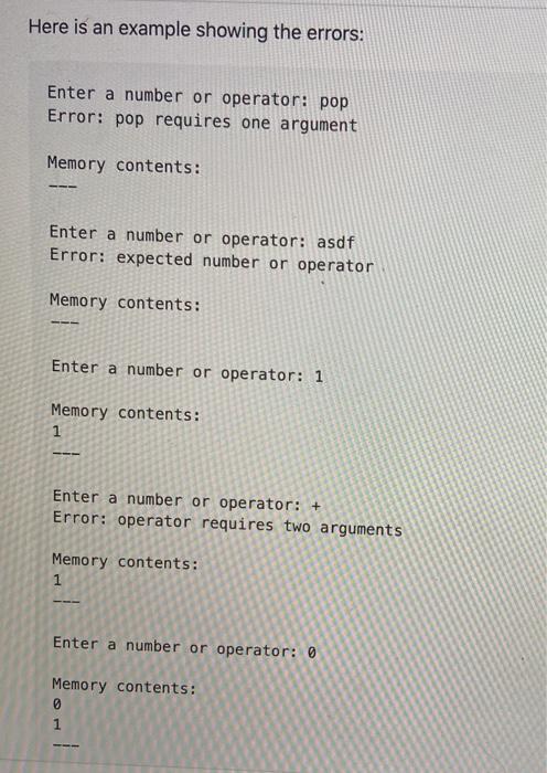 postfix calculator which takes input in postfix notation and displays the results