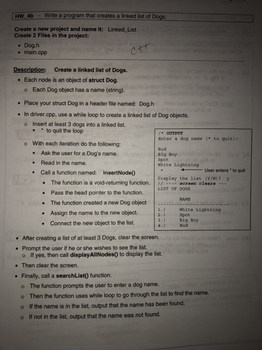  HW 4b -Write a program that creates a linked list of