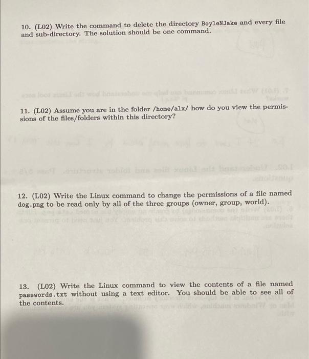 linux commands help 10. (L02) Write the command to delete the directory