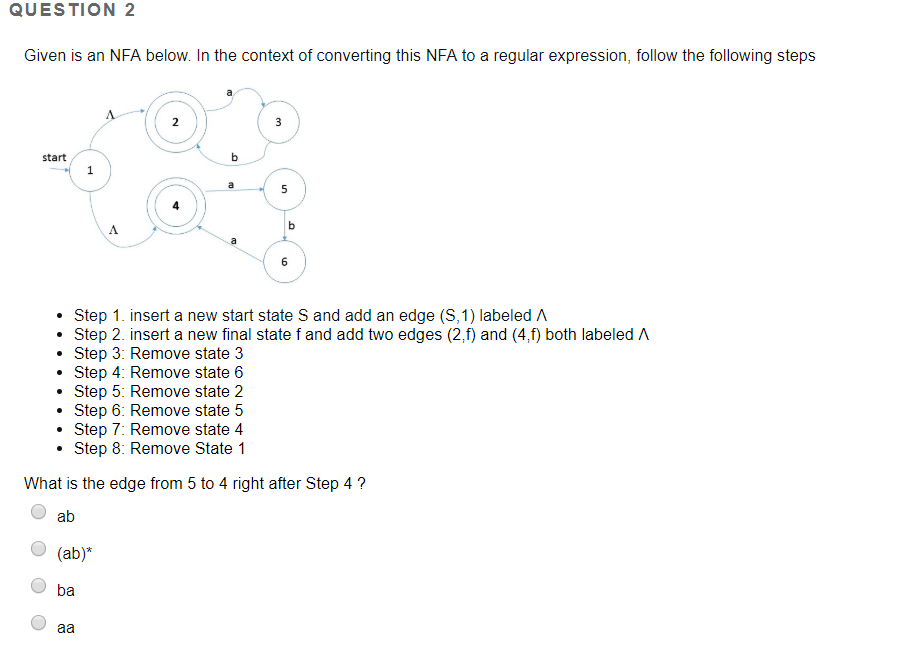  QUESTION 2 Given is an NFA below. In the context of