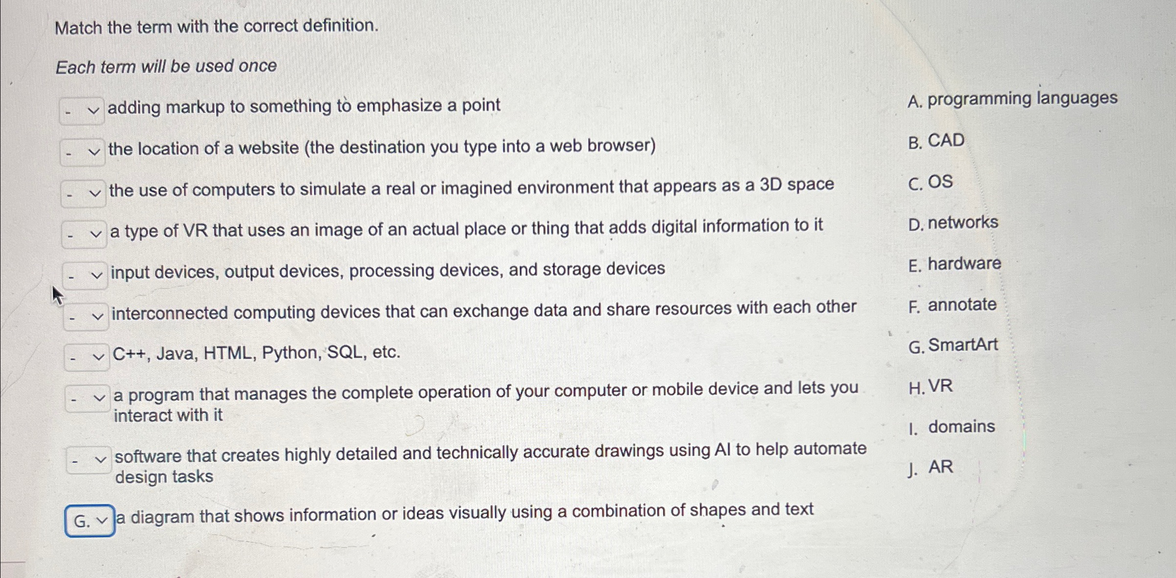 Match the term with the correct definition. Each term will be