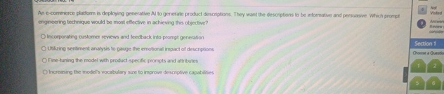  An e-commerce platlorm is deploying generative A to generate product descriptions.