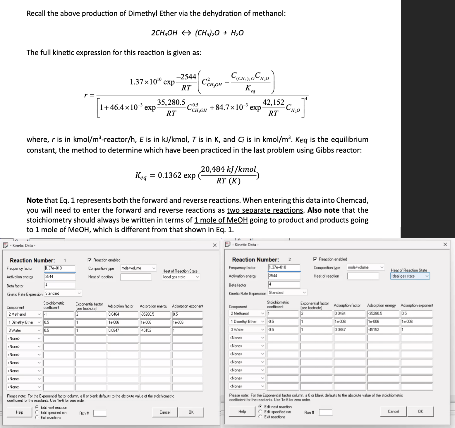  [Chemical Engineering] Using the rate expression given, insert the correct values