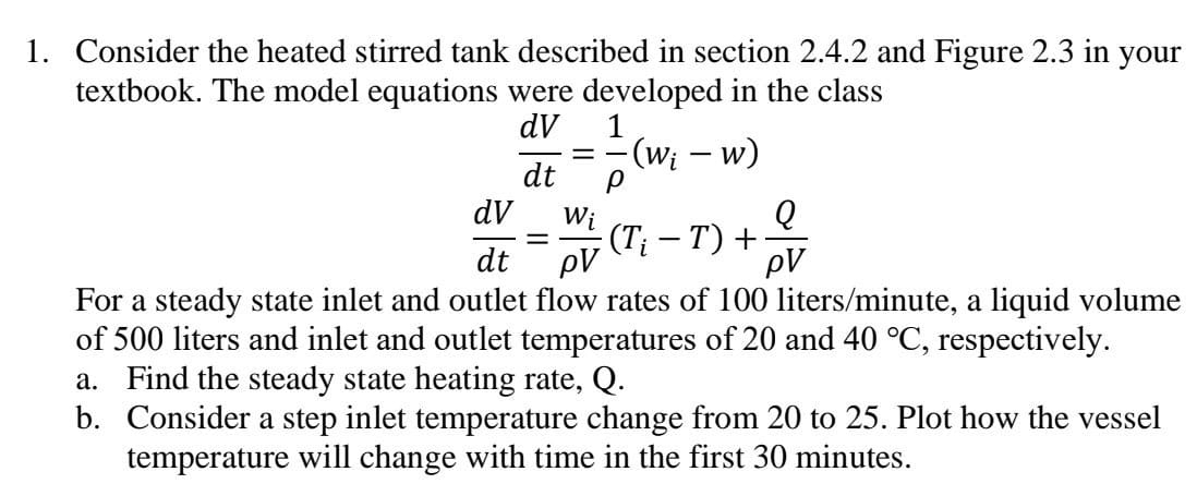  Process control dynamics Consider the heated stirred tank described in section