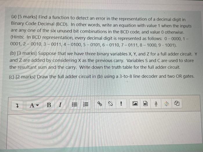  (a) [5 marks] Find a function to detect an error in