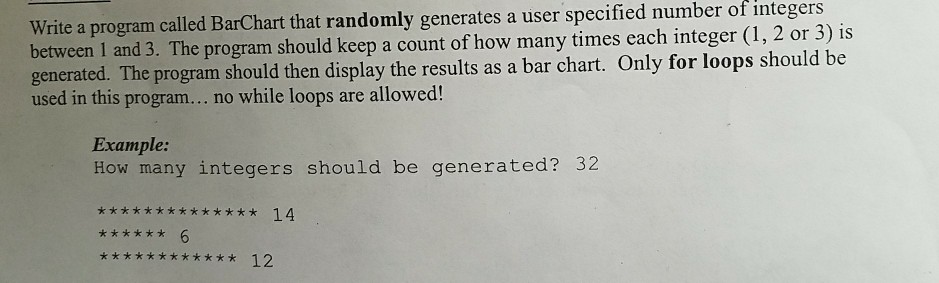  In java please Write a program called BarChart that randomly generates