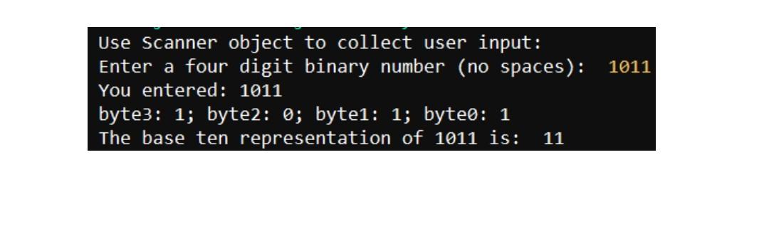 solve: Convert a four character binary number to equivalent base ten representation