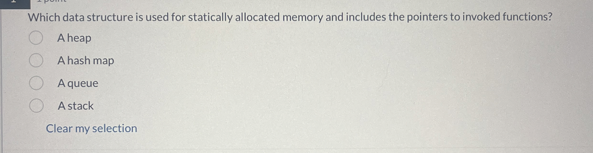  Which data structure is used for statically allocated memory and includes