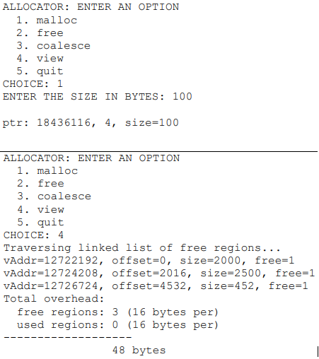 and coalesc() functions in C program: - program should accept size of