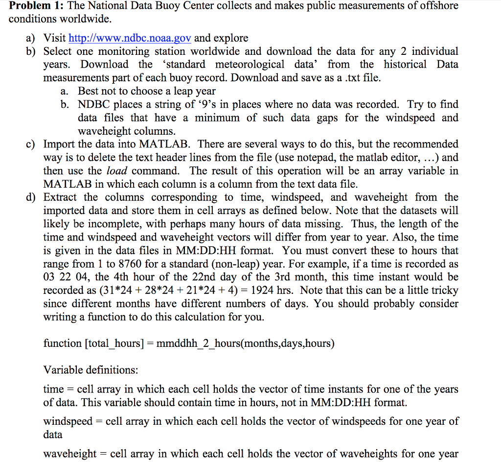 MATLAB: d. Extract the columns corresponding to time, windspeed, and waveheight from