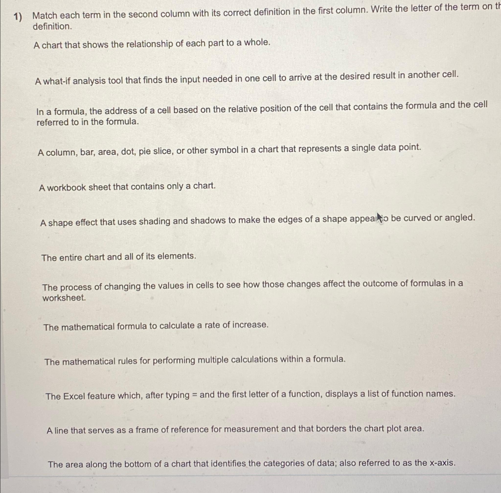  Match each term in the second column with its correct definition