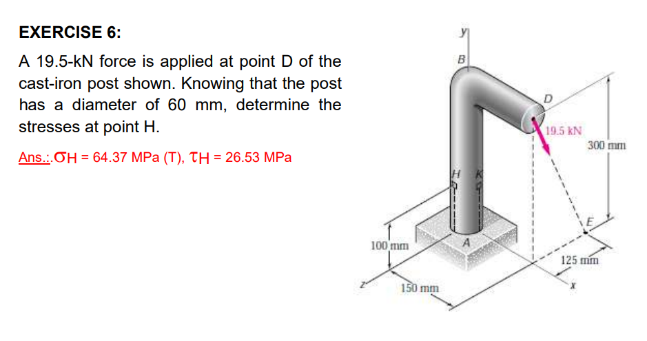  EXERCISE 6: A 19.5-kN force is applied at point D of