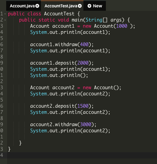 two data fields to the Account class: - A private data field