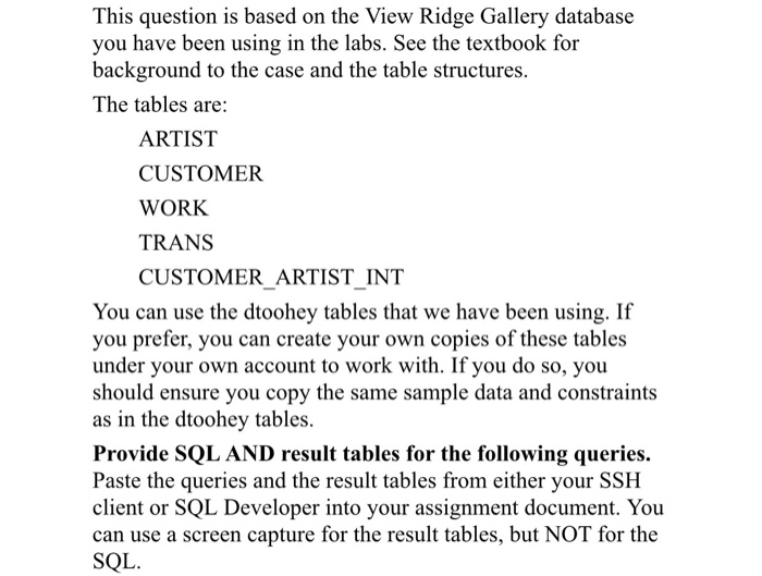 thank you 1:59 Lab DB schema.txt Artist ARTISTID NOT NULL NUMBER (38)