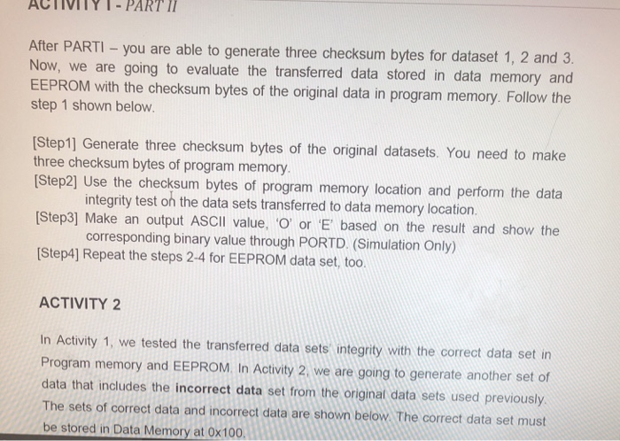 Set3:[:Engineering] After PARTI you are able to generate three checksum bytes for