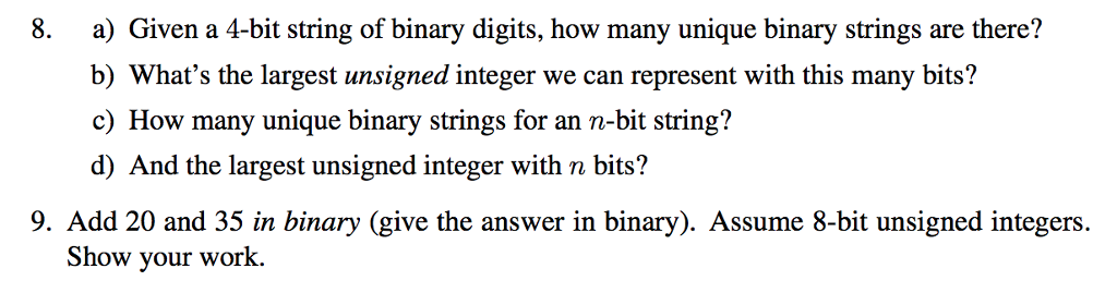  8. a) Given a 4-bit string of binary digits, how many