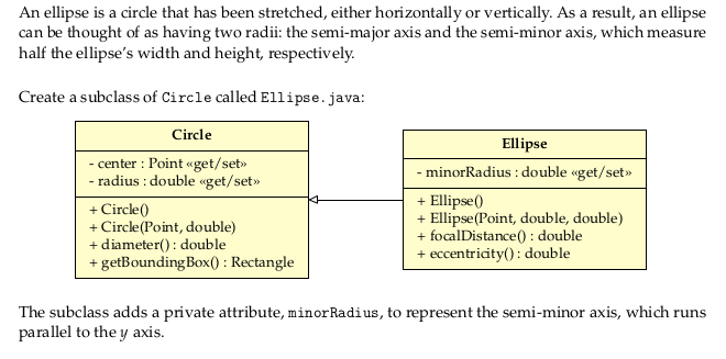Program the java class listed below ( just the ellipse not the