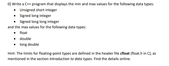  0 please write in c++ 0] Write a C++ program that
