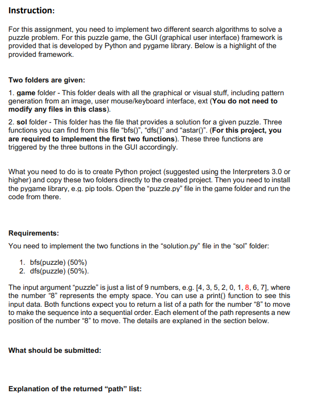 but finish implementing the third function "astar()" in the "solution.py". After finishing