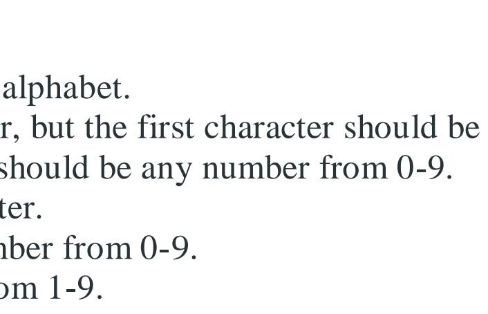 ond character should be any number e space character. ld be any